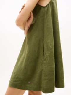 Slim Linen Blend Mini A-Line Dress — Green 3