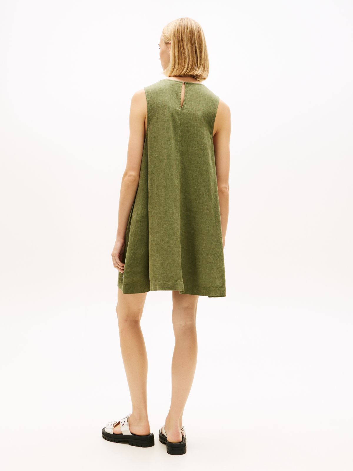 Slim Linen Blend Mini A-Line Dress — Green