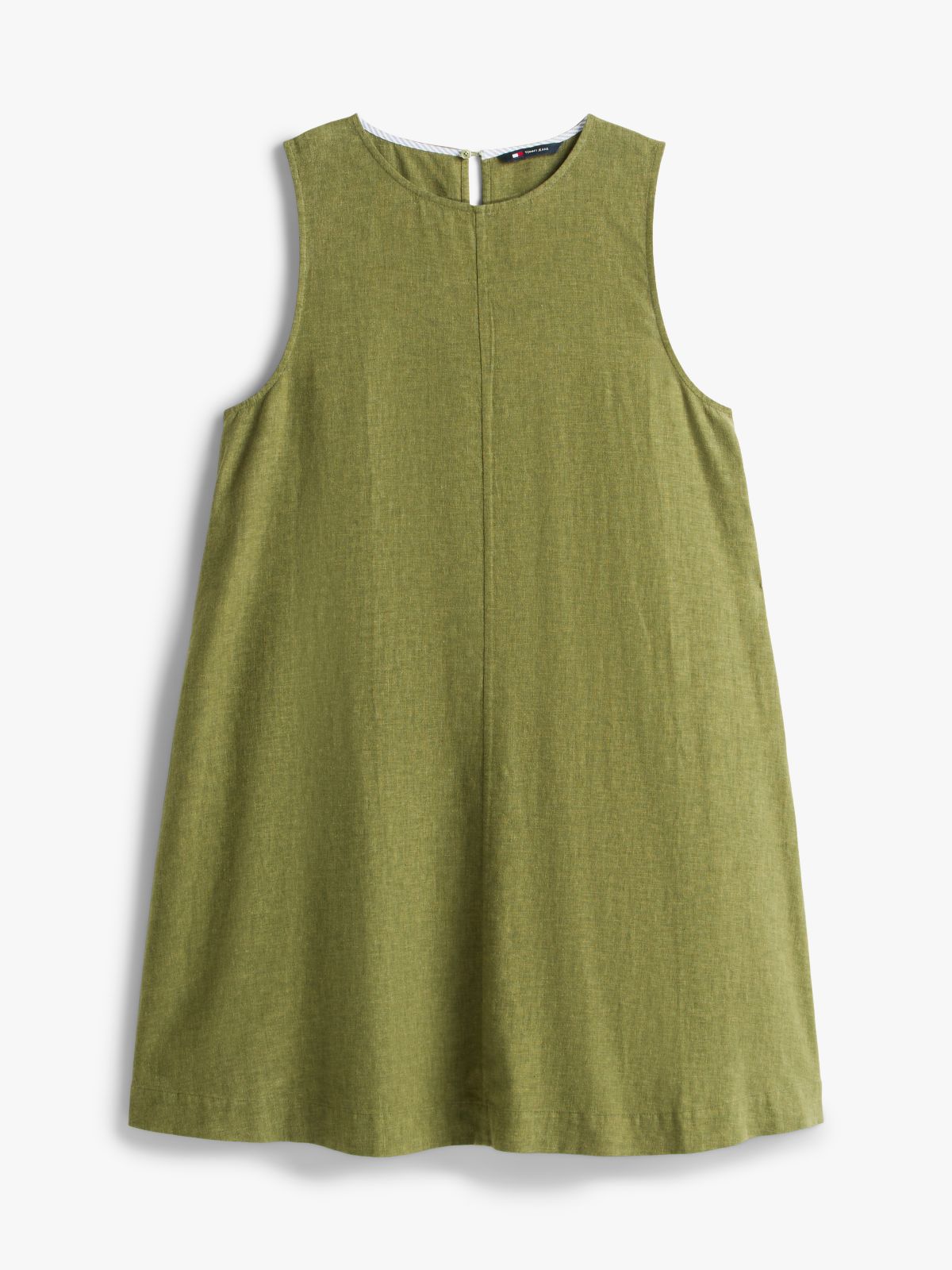 Slim Linen Blend Mini A-Line Dress — Green