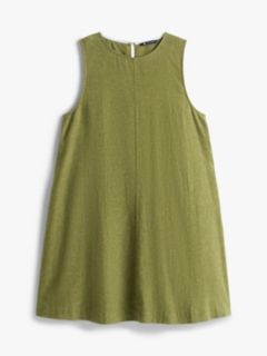 Slim Linen Blend Mini A-Line Dress — Green 5