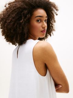 Slim Linen Blend Mini A-Line Dress — White 2