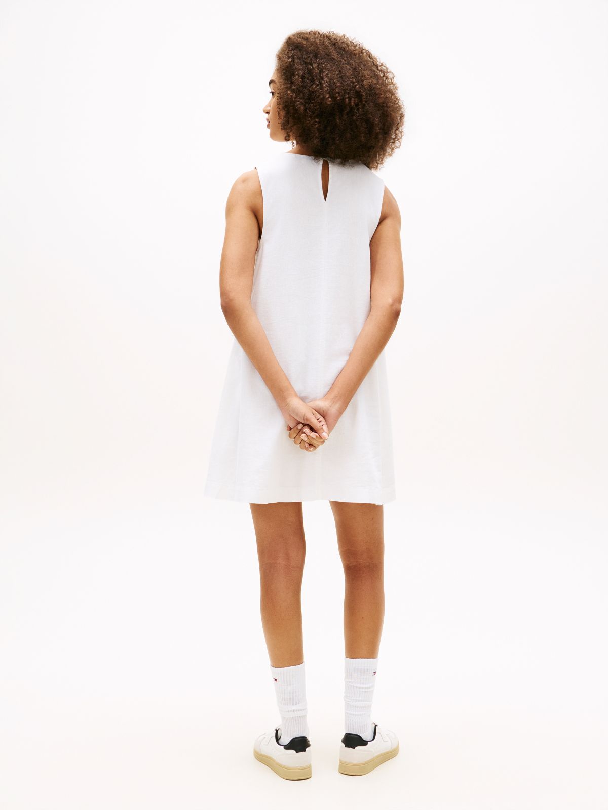 Slim Linen Blend Mini A-Line Dress — White