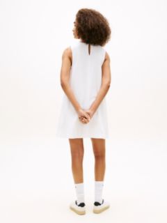 Slim Linen Blend Mini A-Line Dress — White 4