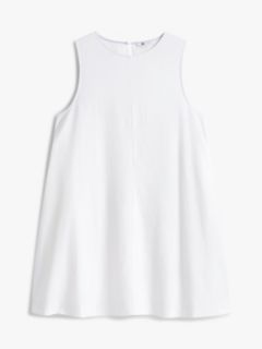Slim Linen Blend Mini A-Line Dress — White 5