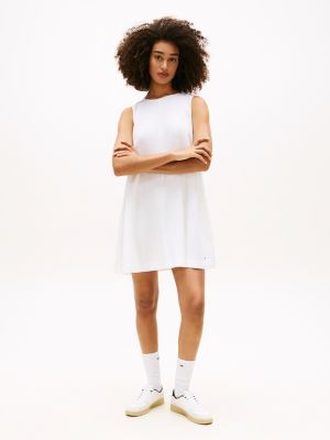 white slim linen blend mini a-line dress for women tommy jeans