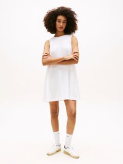 Slim Linen Blend Mini A-Line Dress — White 1
