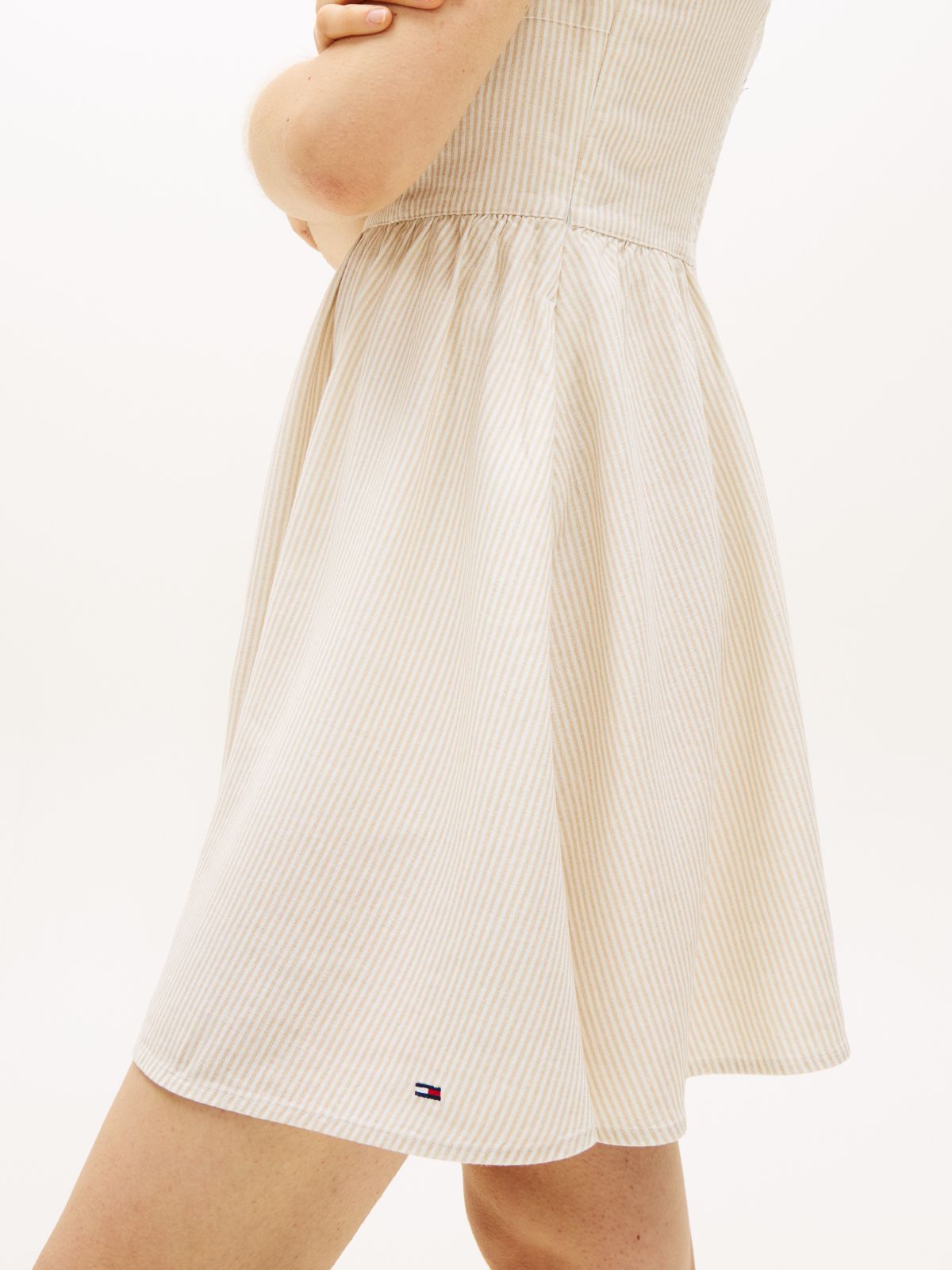Extra Slim Linen Blend Mini Skater Dress — Beige