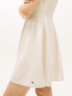 Extra Slim Linen Blend Mini Skater Dress — Beige 2