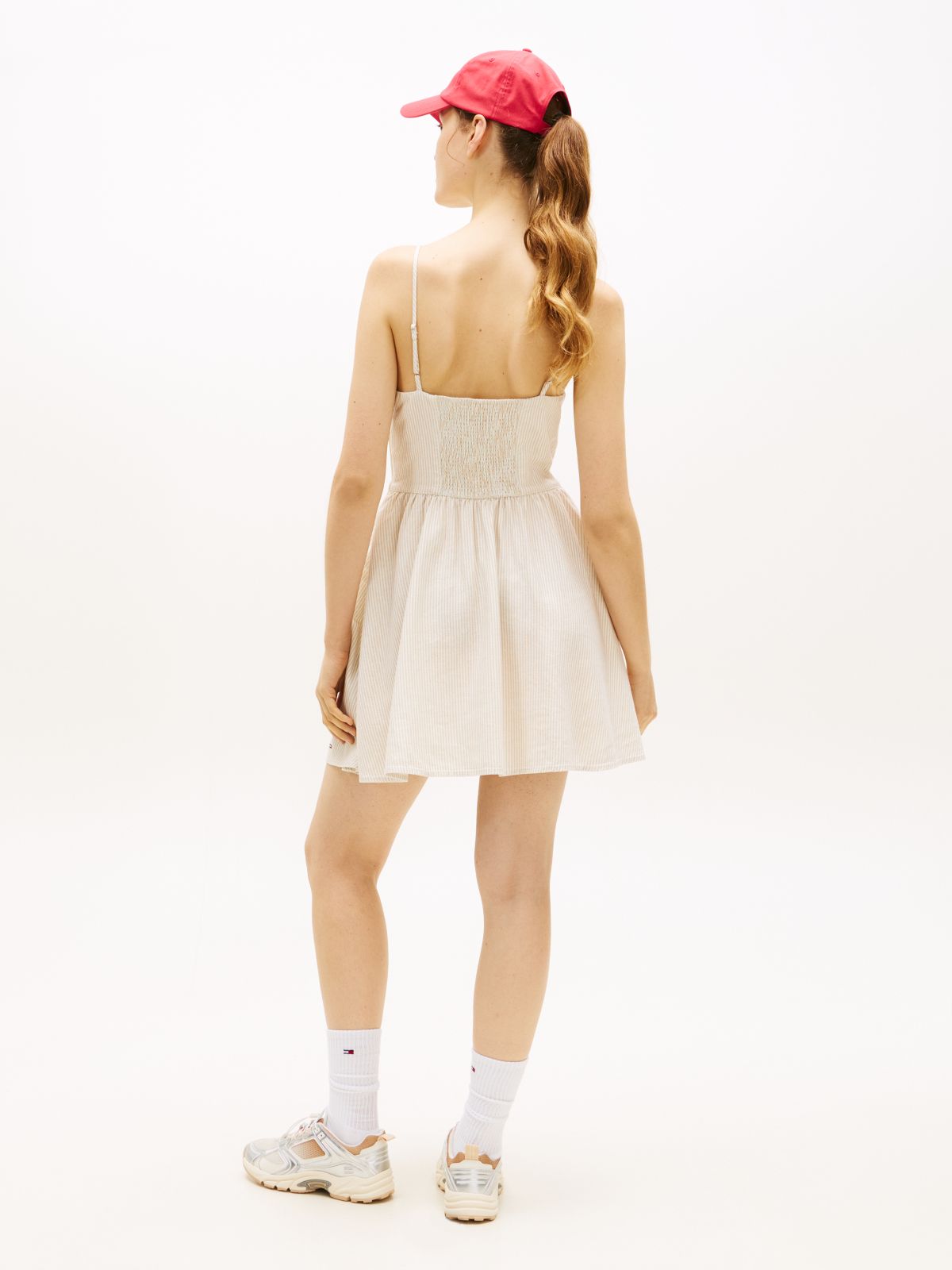 Extra Slim Linen Blend Mini Skater Dress — Beige