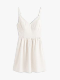 Extra Slim Linen Blend Mini Skater Dress — Beige 5