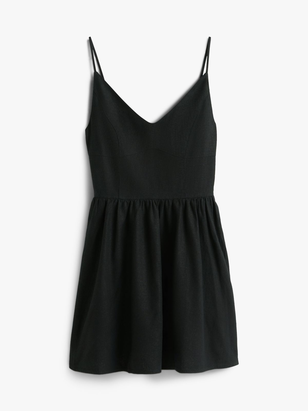 Extra Slim Linen Blend Mini Skater Dress — Black