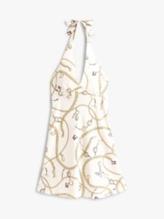 Chain Print Halterneck Slim Mini Dress — Beige 5