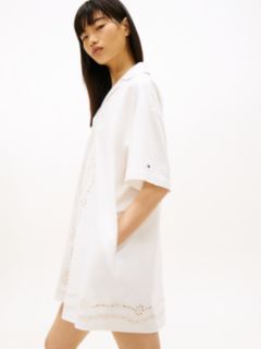 Broderie Anglaise Relaxed Mini Shirt Dress — White 2