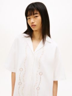 Broderie Anglaise Relaxed Mini Shirt Dress — White 3