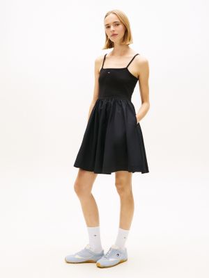 black spaghetti strap extra slim mini dress for women tommy jeans