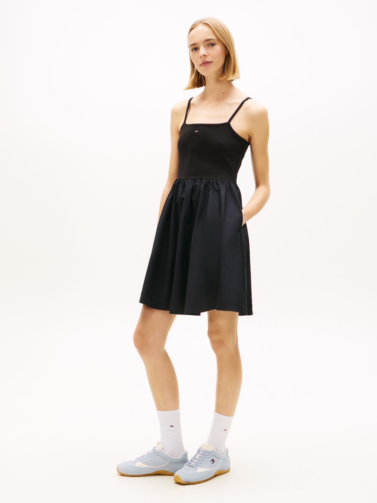 Spaghetti Strap Extra Slim Mini Dress — Black