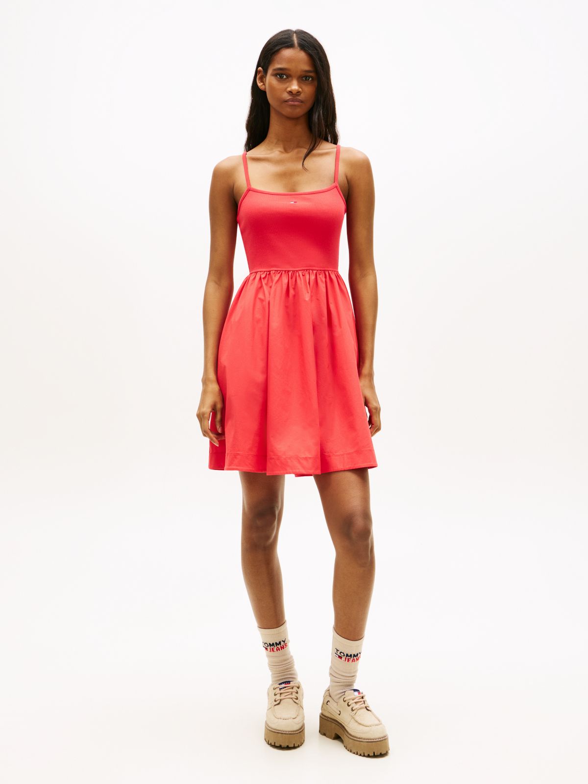Spaghetti Strap Extra Slim Mini Dress — Red
