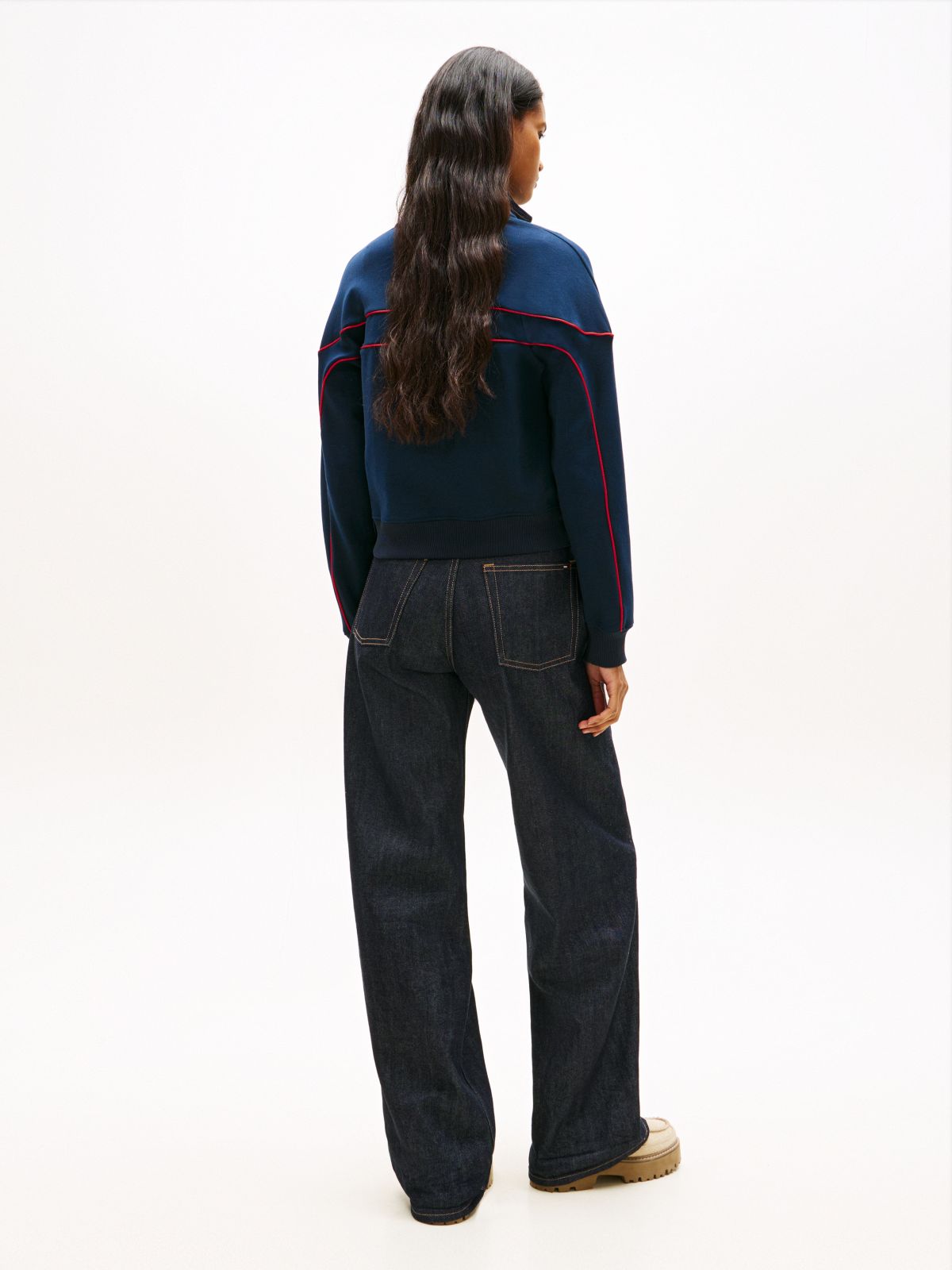 Tommy Badge Piping Zip-Thru Sweatshirt — Blue
