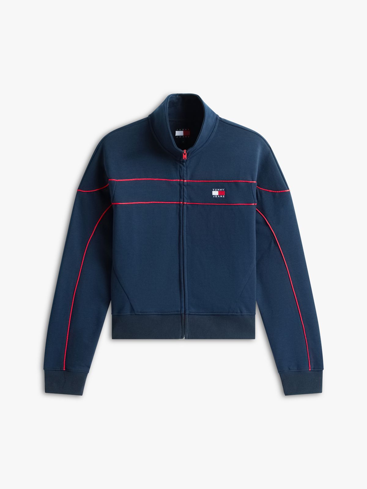 Tommy Badge Piping Zip-Thru Sweatshirt — Blue