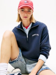 Logo Embroidery Relaxed Quarter-Zip Sweatshirt — Blue 2