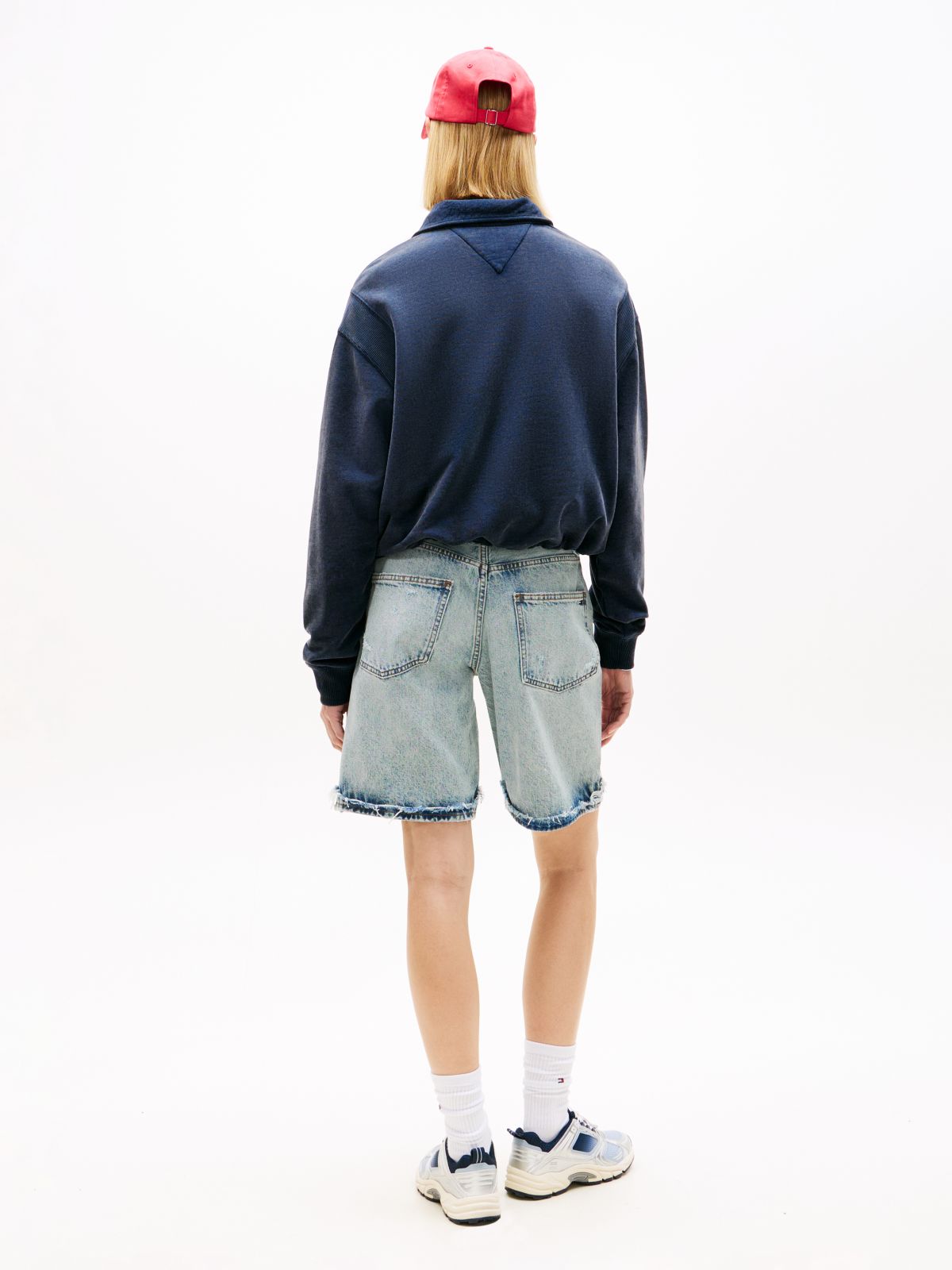 Logo Embroidery Relaxed Quarter-Zip Sweatshirt — Blue