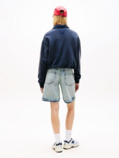 Logo Embroidery Relaxed Quarter-Zip Sweatshirt — Blue 4