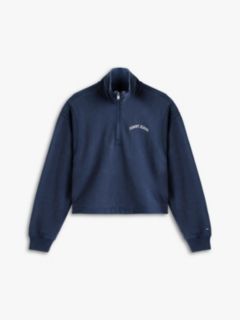 Logo Embroidery Relaxed Quarter-Zip Sweatshirt — Blue 5