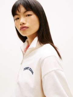 Logo Embroidery Relaxed Quarter-Zip Sweatshirt — White 2