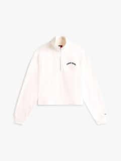 Logo Embroidery Relaxed Quarter-Zip Sweatshirt — White 5