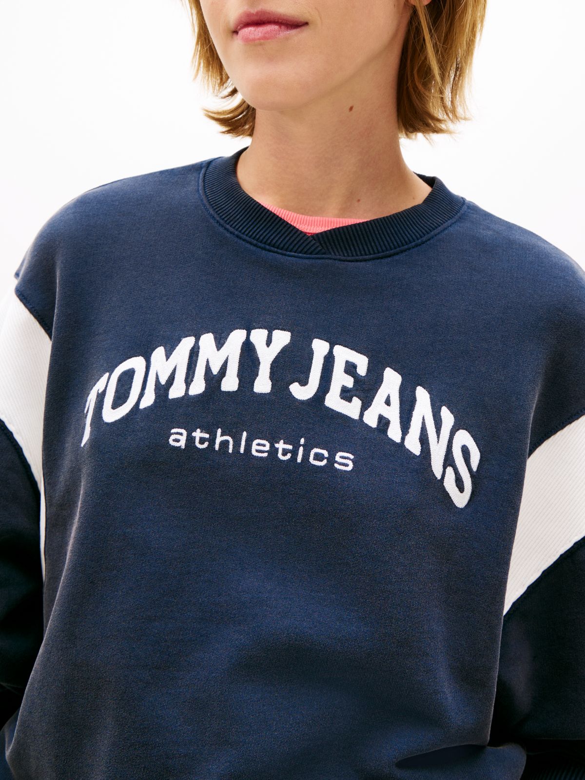 Contrast Logo Embroidery Boxy Sweatshirt — Blue