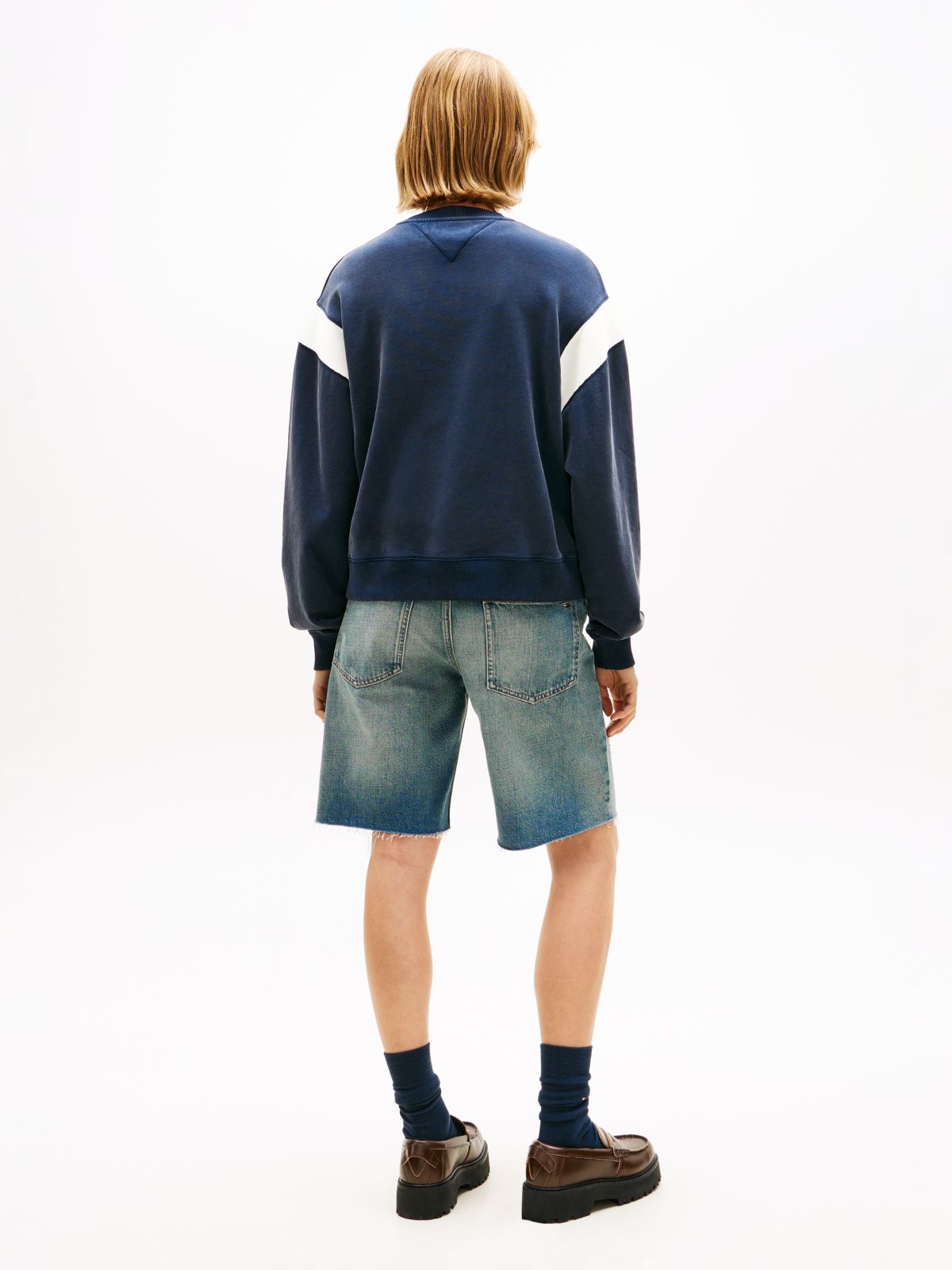 Contrast Logo Embroidery Boxy Sweatshirt — Blue