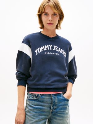 sweat boxy à logo contrasté brodé blue pour femmes tommy jeans
