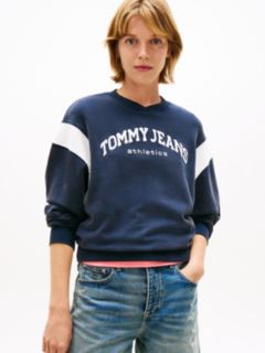 Contrast Logo Embroidery Boxy Sweatshirt — Blue 1
