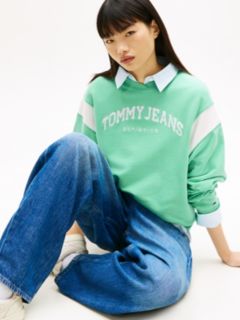 Contrast Logo Embroidery Boxy Sweatshirt — Green 2