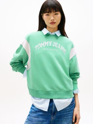 sweat boxy à logo contrasté brodé green pour femmes tommy jeans