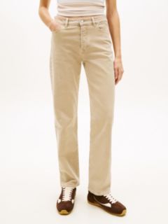 Kira Mid Rise Straight Washed Jeans — Beige 2