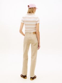 Kira Mid Rise Straight Washed Jeans — Beige 4