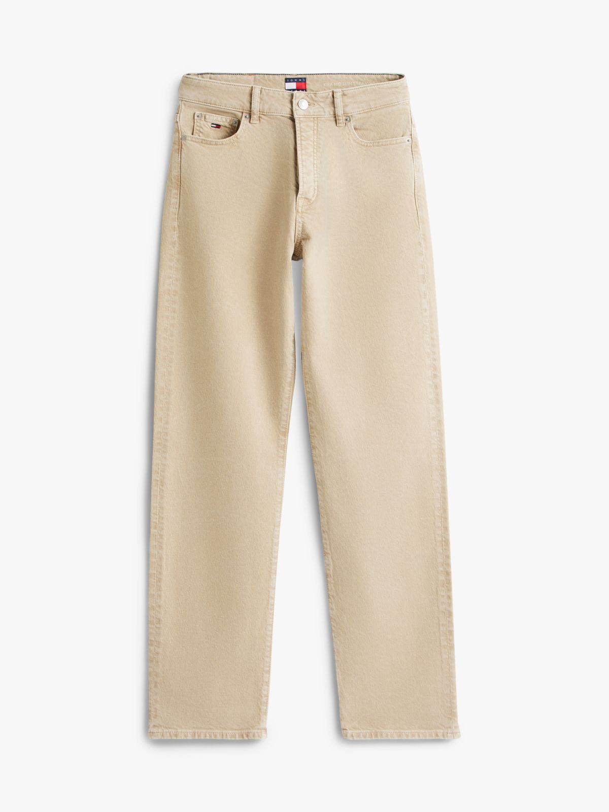 Kira Mid Rise Straight Washed Jeans — Beige