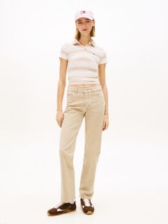 Kira Mid Rise Straight Washed Jeans — Beige 1