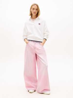 pink mid rise loose wide leg jeans for women tommy jeans