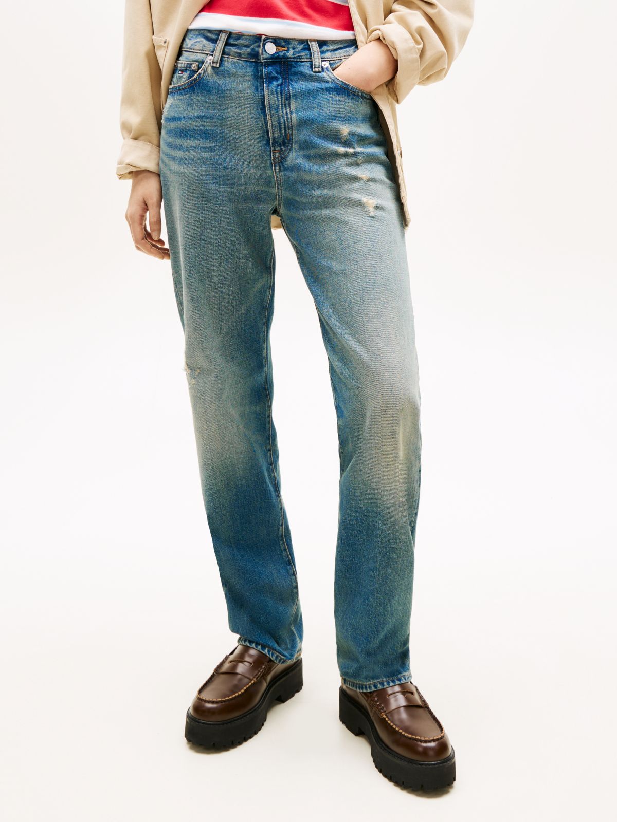 Kira Mid Rise Straight Distressed Jeans — Blue