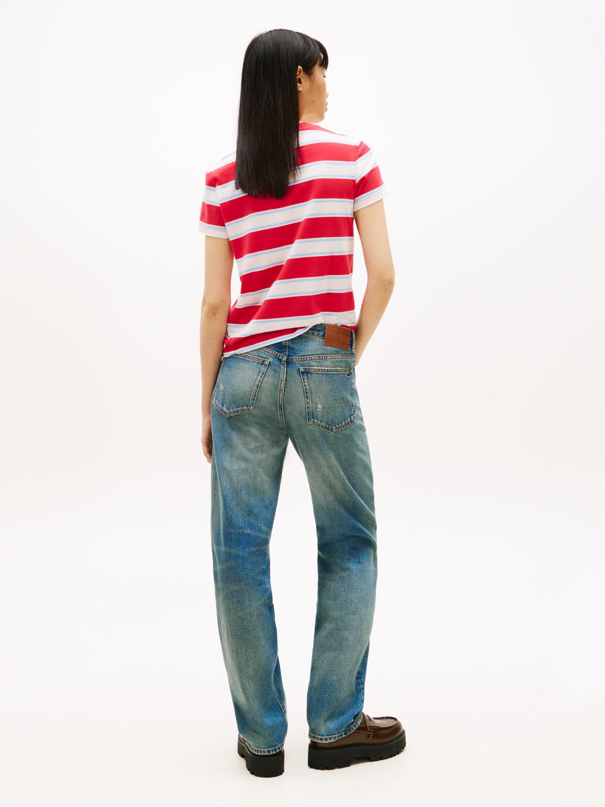 Kira Mid Rise Straight Distressed Jeans — Blue