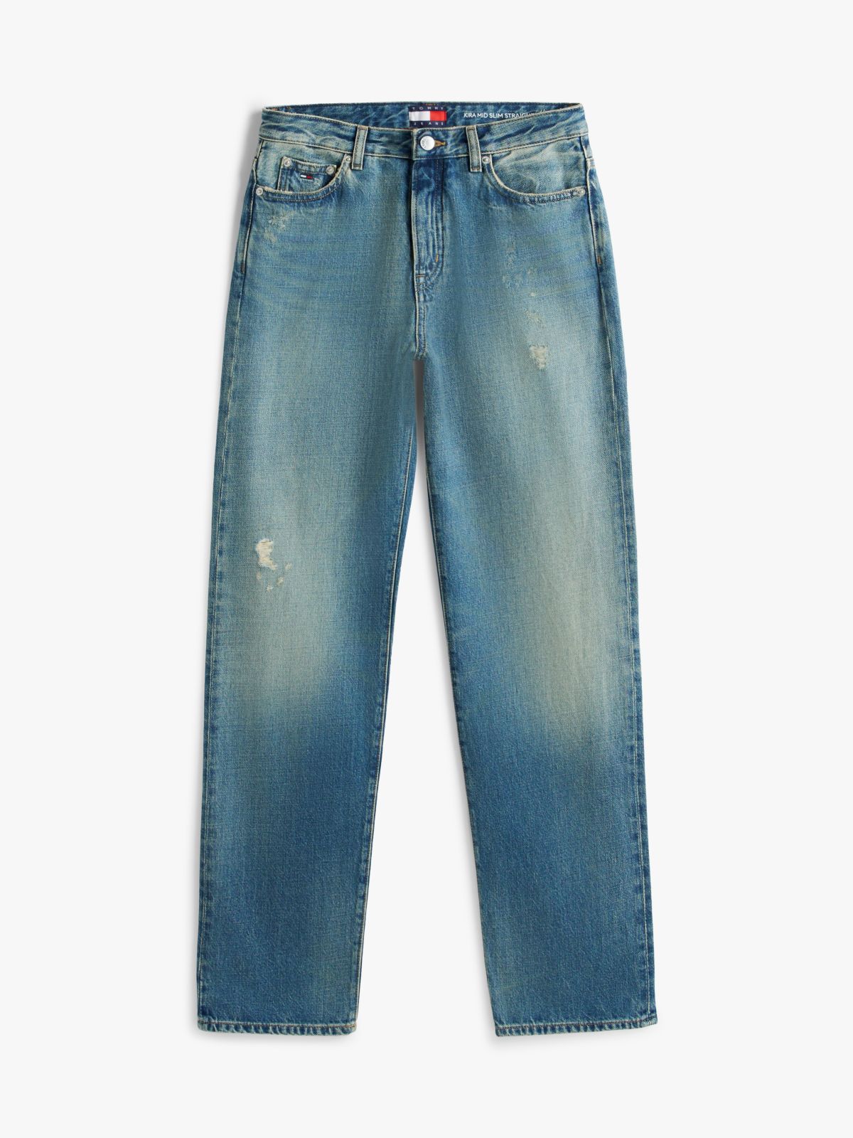 Kira Mid Rise Straight Distressed Jeans — Blue