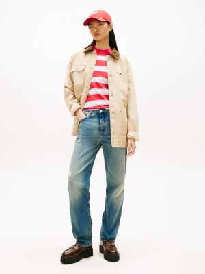 blue distressed mid rise slim straight leg jeans for women tommy jeans