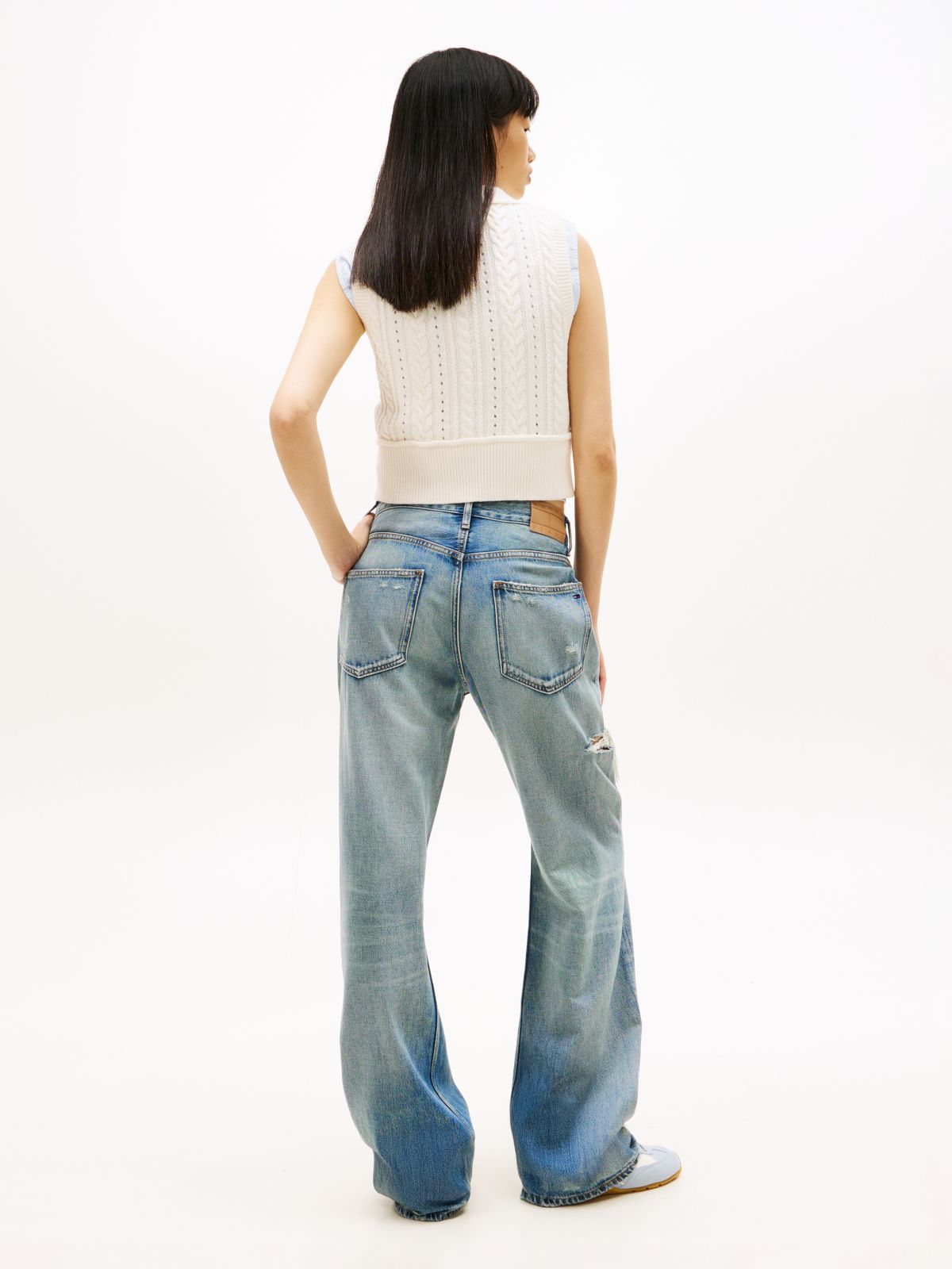 Mia Mid Rise Relaxed Straight Distressed Jeans — Blue