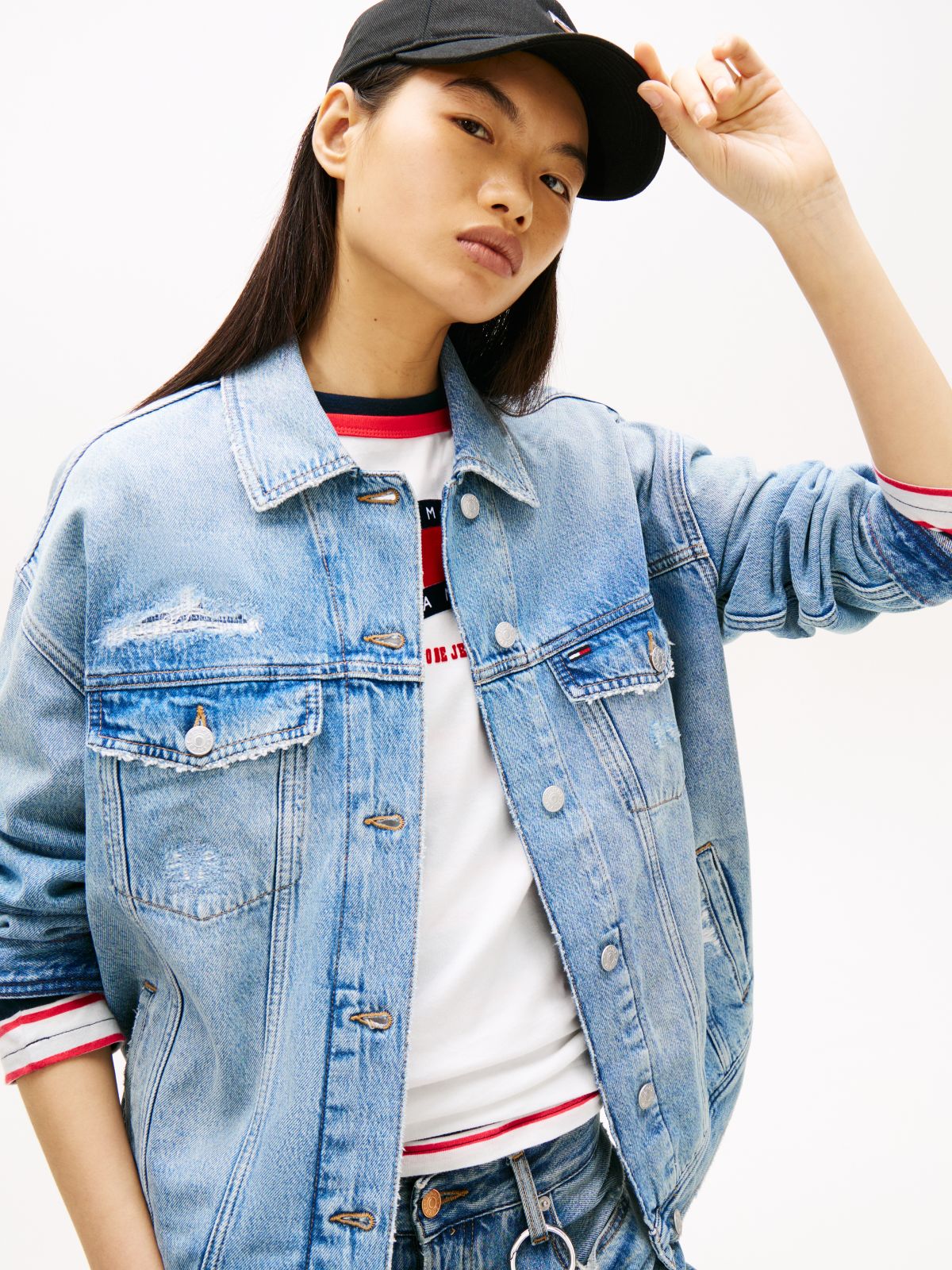 Distressed Oversized Denim Trucker Jacket — Blue
