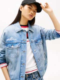 Distressed Oversized Denim Trucker Jacket — Blue 2
