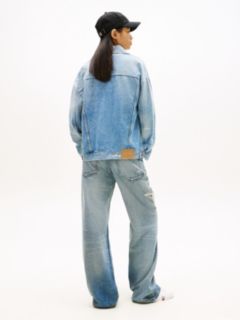 Distressed Oversized Denim Trucker Jacket — Blue 4