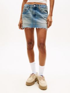 Distressed Denim Slim Mini Skirt — Blue 2