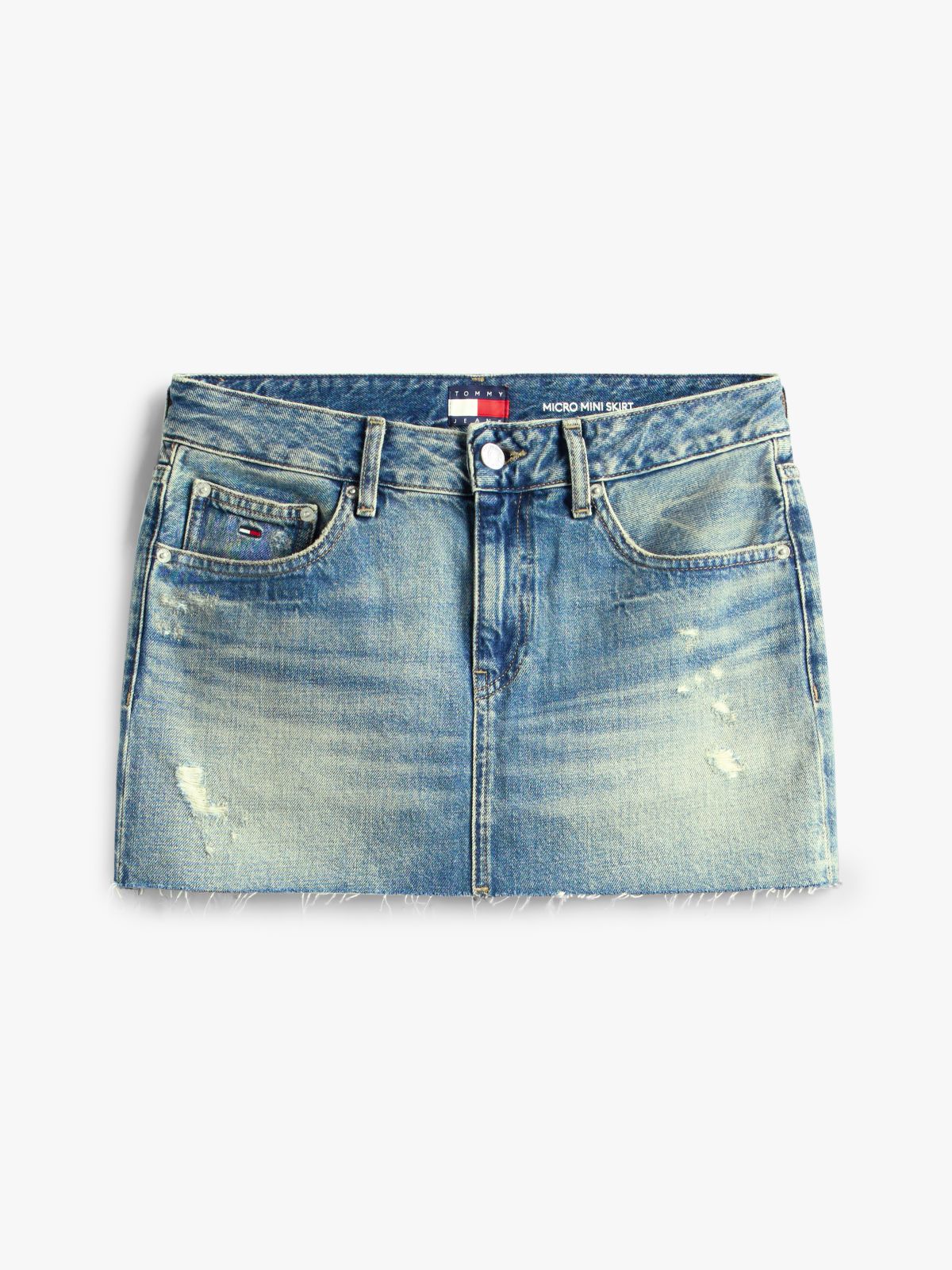 Distressed Denim Slim Mini Skirt — Blue